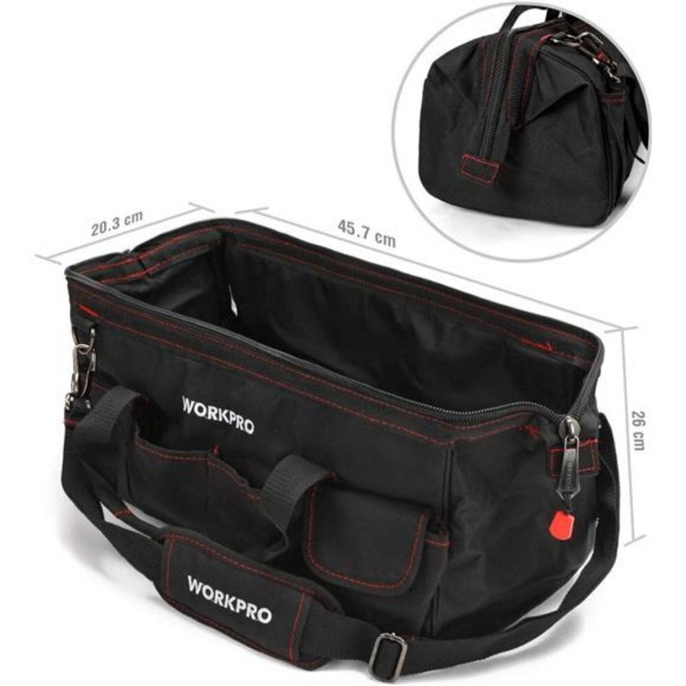 Sturdy 18 Inch Tool Bag Black Red Close Top Storage